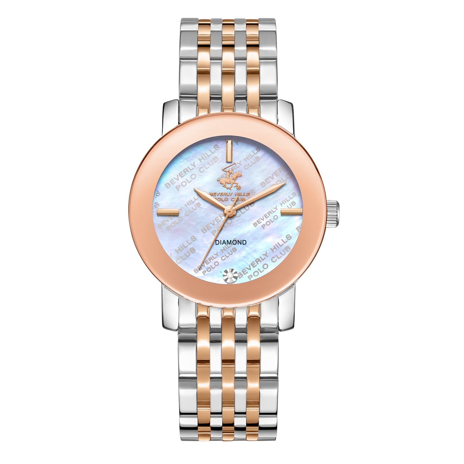 Beverly Hills Polo Club Women's Watch Analog Mother of Pearl Dial with Silver Gold Stainless Steel Band, BP3670C.520