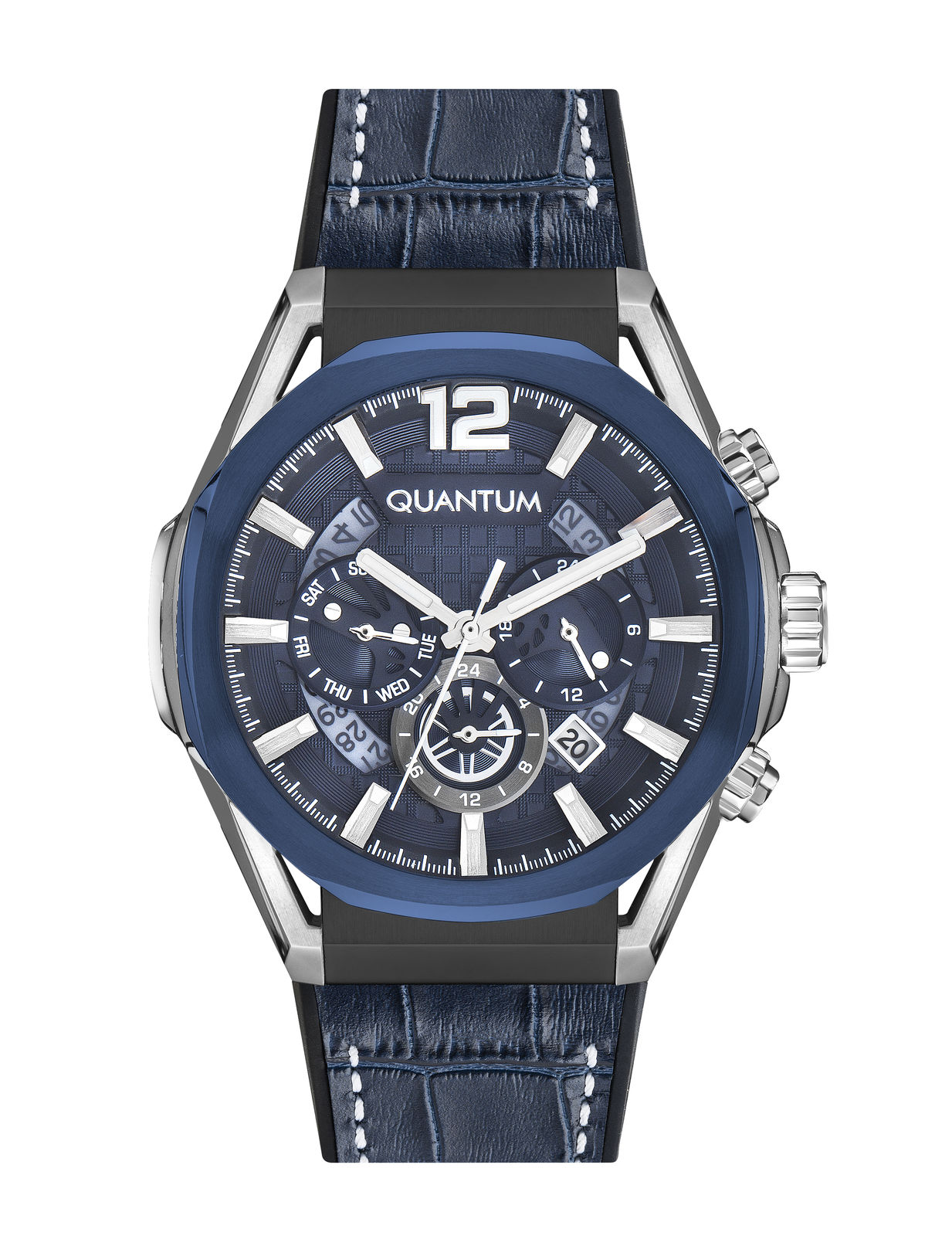 Quantum Men's Watch Analog Blue Dial with Blue Leather Strap, PWG970.699
