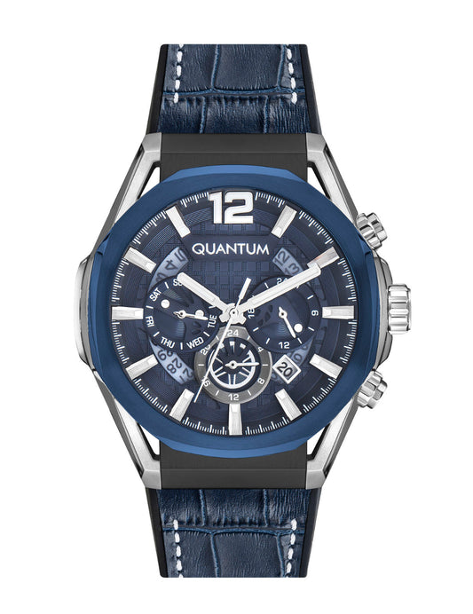 Quantum, Men's, Analog Watch, Blue Dial, with Leather Band, QU-PWG970.699