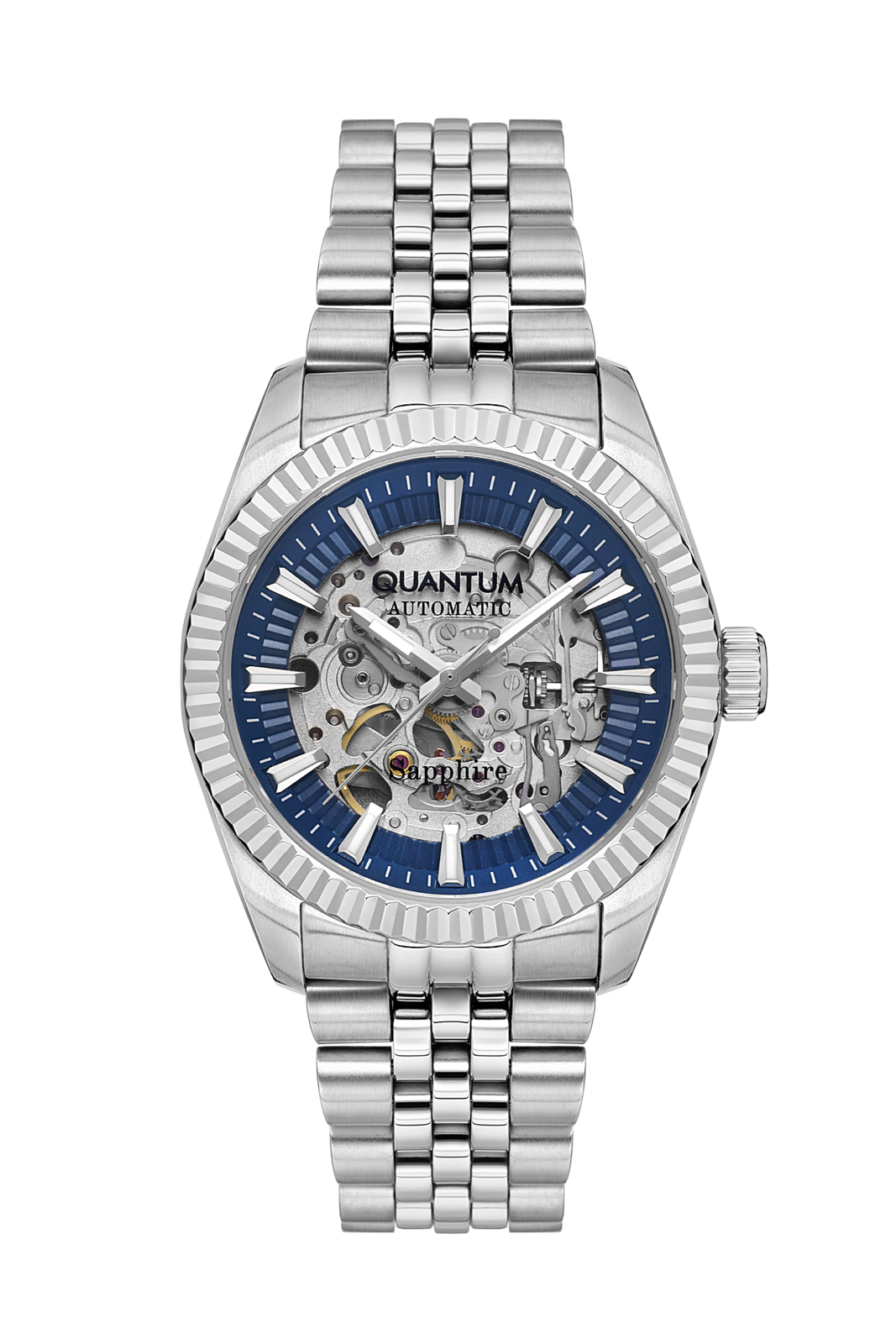 Quantum Men's Automatic Watch Analog Blue Dial with Silver Stainless Steel Band, QMG1092.390