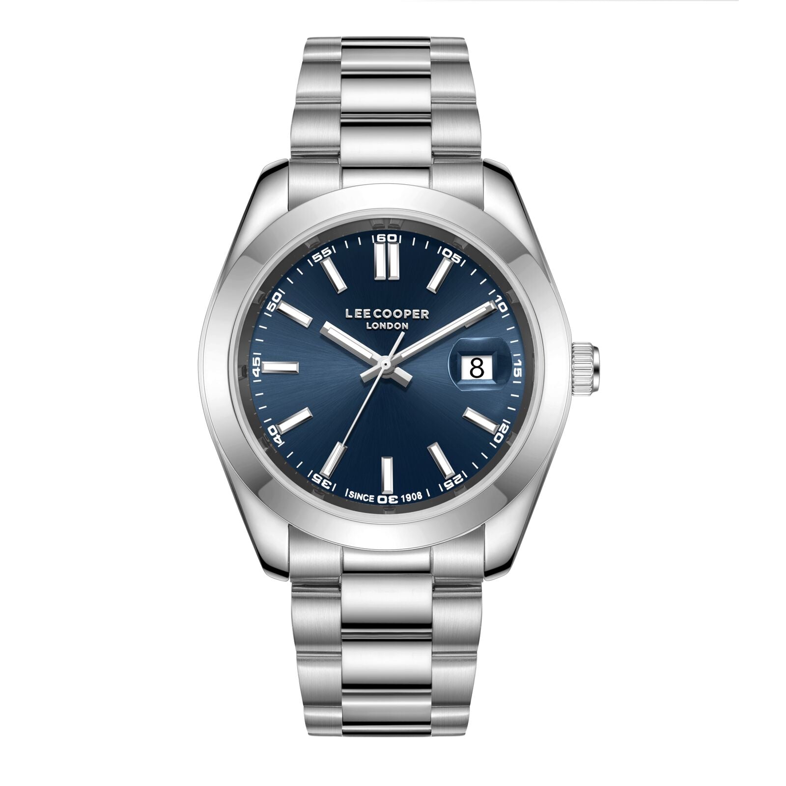 Lee Cooper Men's Watch Analog Blue Dial with Silver Stainless Steel Band, LC08189.390
