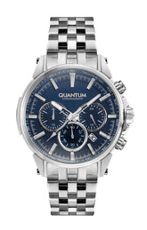 Quantum Men's Chronograph Watch Analog Blue Dial with Silver Stainless Steel Band, PWG882.390