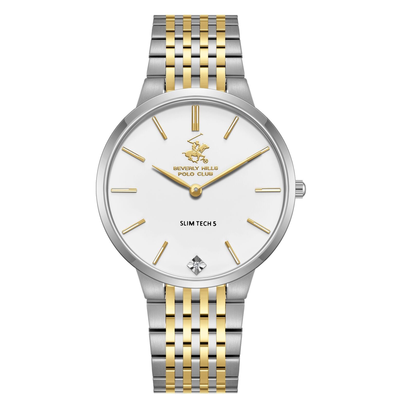 Beverly Hills Polo Club Slim Tech 5 Men's Watch Analog White Dial with Two-Toned Stainless Steel Band, BP3776X.230
