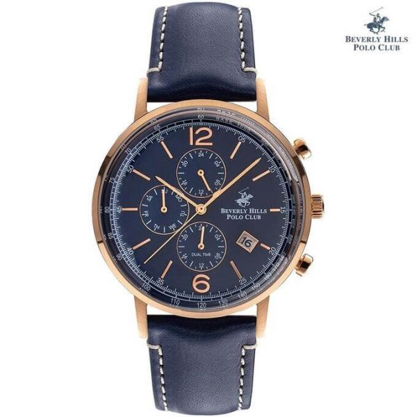 Beverly Hills Polo Club Men's Watch Analog Blue Dial With Blue Leather Strap, BP3034X.499