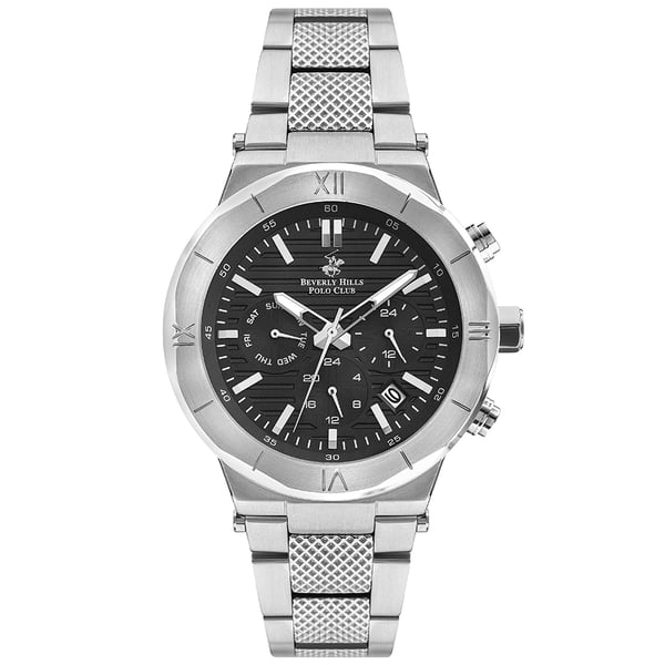 Beverly Hills Polo Club Men's Watch, Analog, Black Dial, Silver Stainless Steel Strap, BP3217X.350