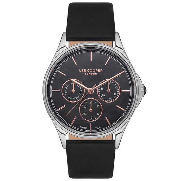 Lee Cooper Women's Watch Analog, Black Dial, Black Leather Strap, LC07204.151