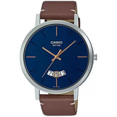 Casio, Men’s Watch Analog, Blue Dial Brown Leather Band, MTP-B100L-2EVDF
