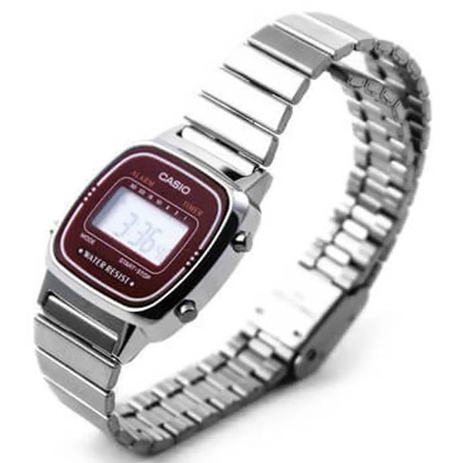 Casio, Women's Watch Vintage Collection Digital, Maroon Dial Silver Stainless Steel Band, LA670WA-4DF product image