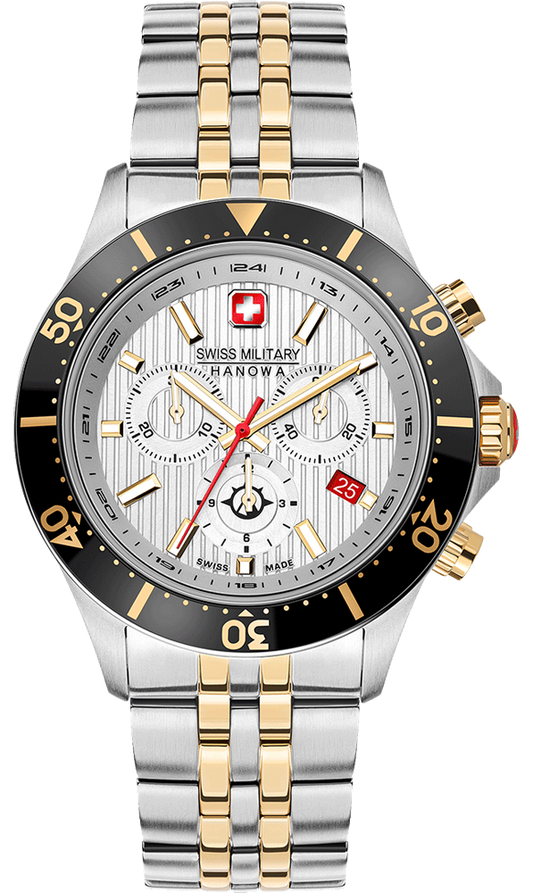 Swiss Military Hanowa Men's Chronograph Watch Silver Dial with Two-Tone Stainless Steel Bracelet, SMWGI2100760