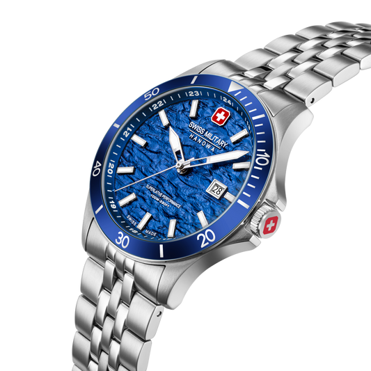 Swiss Military Hanowa Men's Analog Watch Blue Dial with Silver Stainless Steel Bracelet, SMWGH0006701