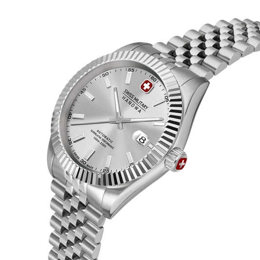 Swiss Military Hanowa Men's Automatic Watch Silver Dial with Silver Stainless Steel Bracelet, SMWGL0002104