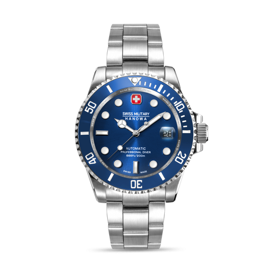 Swiss Military Hanowa Men's Automatic Watch Blue Dial with Silver Stainless Steel Bracelet, SMWGL0006304