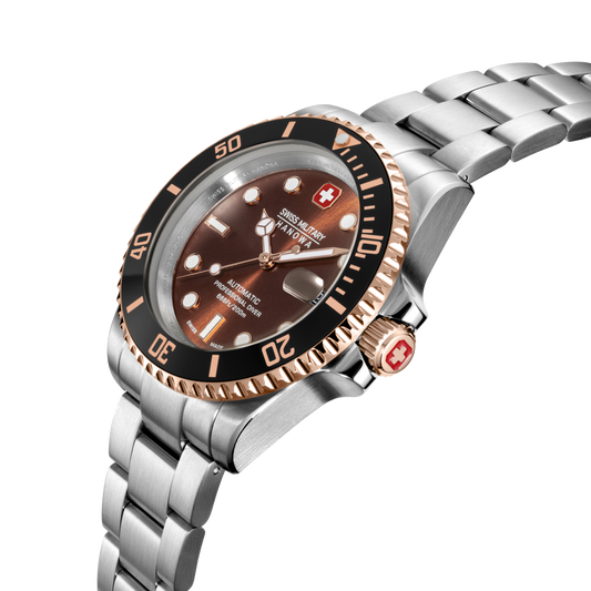 Swiss Military Hanowa Men's Automatic Watch Brown Dial with Two-Tone Stainless Steel Bracelet, SMWGL0006360