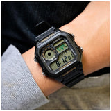 Casio Men's Watch Digital, Black Dial Black Resin Strap, AE-1200WH-1BVDF