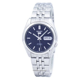 Seiko 21 Jewels Arabic Dial Men's Automatic Watch Analog Blue Dial with Silver Stainless Steel Band, SNK357K