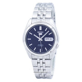 Seiko 21 Jewels Arabic Dial Men's Automatic Watch Analog Blue Dial with Silver Stainless Steel Band, SNK357K
