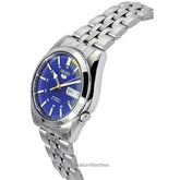 Seiko 21 Jewels Men's Automatic Watch Analog Blue Dial with Silver Stainless Steel Band, SNK371K