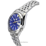 Seiko 21 Jewels Men's Automatic Watch Analog Blue Dial with Silver Stainless Steel Band, SNK371K