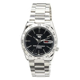 Seiko Men's Mechanical Watch Analog, Black Dial with Silver Stainless Steel Band, SNKE01K