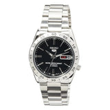 Seiko Men's Mechanical Watch Analog, Black Dial with Silver Stainless Steel Band, SNKE01K