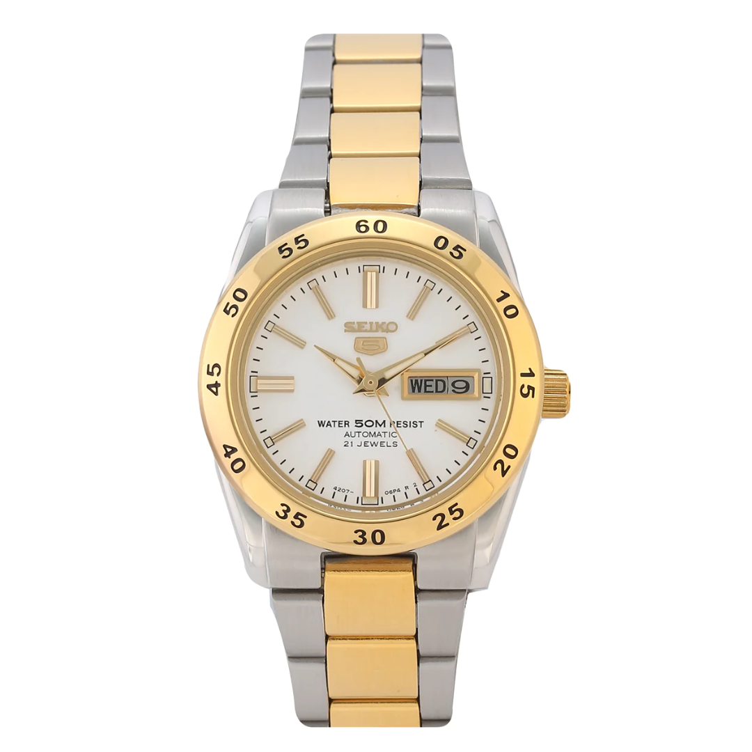 Seiko Men's Mechanical Watch Analog, White Dial with Two Tone Stainless Band, SNKE04K authentic Seiko watch with original box and warranty papers