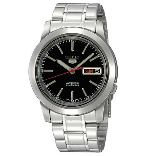 Seiko, Men's Mechanical Watch Analog, Black Dial Silver Stainless Steel Band, SNKE53J authentic Seiko watch with original box and warranty papers