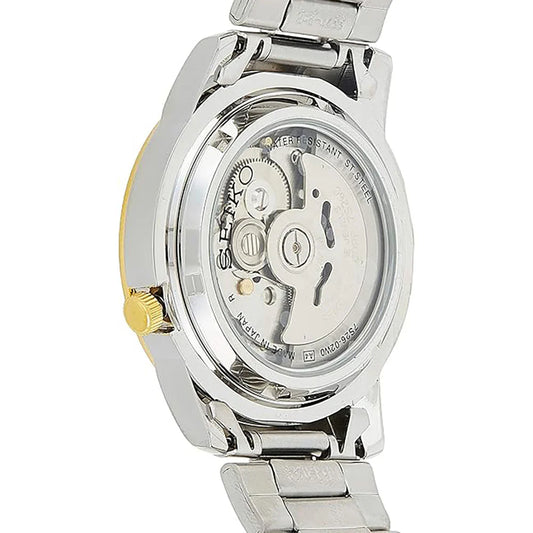 Seiko Men's Mechanical Watch Analog, White Dial Silver & Gold Stainless Band, SNKE54J