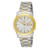 Seiko Men's Mechanical Watch Analog, White Dial Silver & Gold Stainless Band, SNKE54J