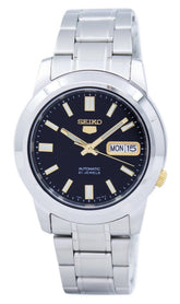Seiko Men's Mechanical Watch Analog, Black Dial with Silver Stainless Steel Band, SNKK17K