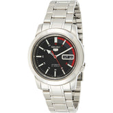 Seiko Men's Mechanical Watch Analog, Black Dial with Silver Stainless Steel Band, SNKK31K