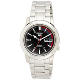 Seiko Men's Mechanical Watch Analog, Black Dial with Silver Stainless Steel Band, SNKK31K