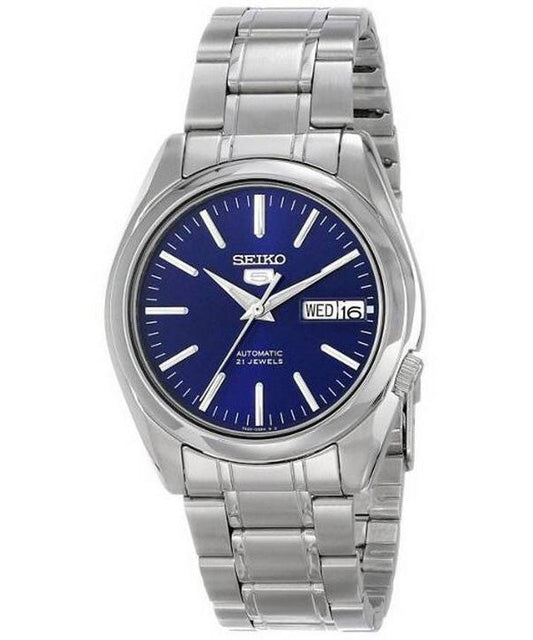 Seiko Men's Mechanical Watch Analog, Blue Dial with Silver Stainless Steel Band, SNKL43K