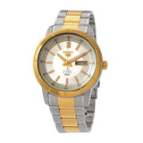 Seiko 5 Sports Men's Automatic GMT Watch, Silver Dial with Two Tone Stainless Steel Strap,SNKN58K