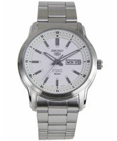 Seiko Men's Mechanical Watch Analog, White Dial with Silver Stainless Band, SNKP09K