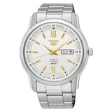 Seiko 21 Jewels Men's Automatic Watch Analog White Dial with Silver Stainless Steel Band, SNKP15J authentic Seiko watch with original box and warranty papers