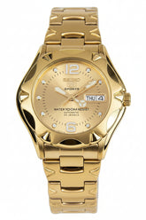 Seiko 5 Sports Analog Men's Watch with Day and date and Gold Dial with Gold Stainless Steel strap,SNZ460J