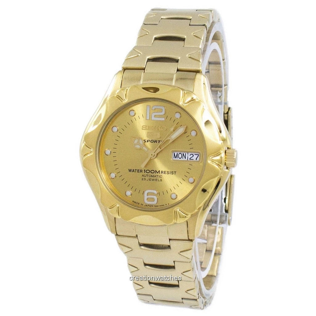 SEIKO 5 Sports Analog Men's Watch with Day and date and Gold Dial with Gold Stainless Steel strap,SNZ460J
