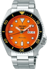 Seiko, Men's Mechanical Watch Analog, Orange Dial Silver Stainless Steel Band, SRPD59K