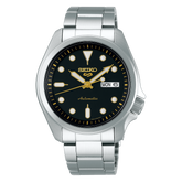 SEIKO 5 Automatic Men's Watch with day and date display, Black Dial and Silver Stainless Steel Strap, SRPE57K