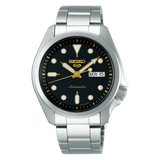 SEIKO 5 Automatic Men's Watch with day and date display, Black Dial and Silver Stainless Steel Strap, SRPE57K