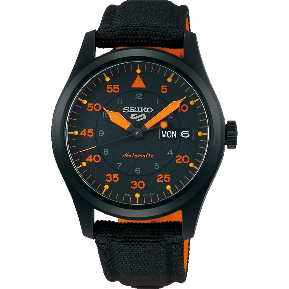 SEIKO Automatic Men's Watch with Day and Date and Black Dial with Black Nylon Strap,SRPH33K