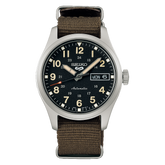 Seiko, Men's Mechanical Watch Analog, Black Dial Brown Nylon Strap, SRPJ85K