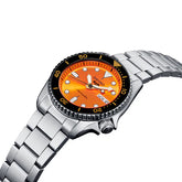 Seiko 5 Men's Automatic Watch Analog Orange Dial with Black Stainless Steel Band, SRPK35K