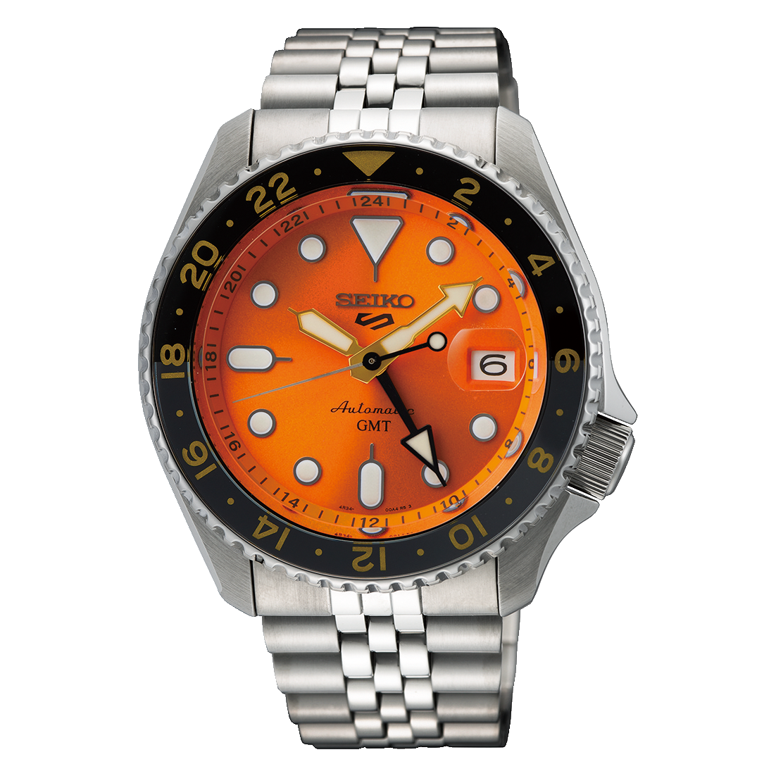 Seiko 5 Sports Men's Automatic Watch Analog Orange Dial with Silver Stainless Steel Band, SSK005K