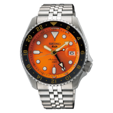 Seiko 5 Sports Men's Automatic Watch Analog Orange Dial with Silver Stainless Steel Band, SSK005K