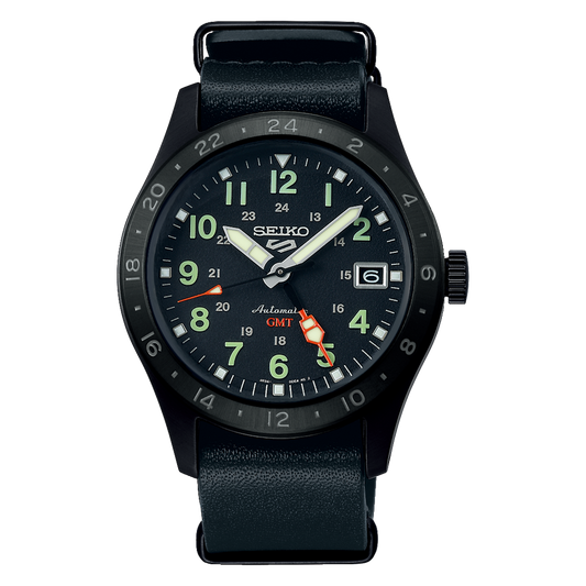 Seiko 5 Sports Men's Automatic Watch Analog Black Dial with Black Leather Strap, SSK025K authentic Seiko watch with original box and warranty papers