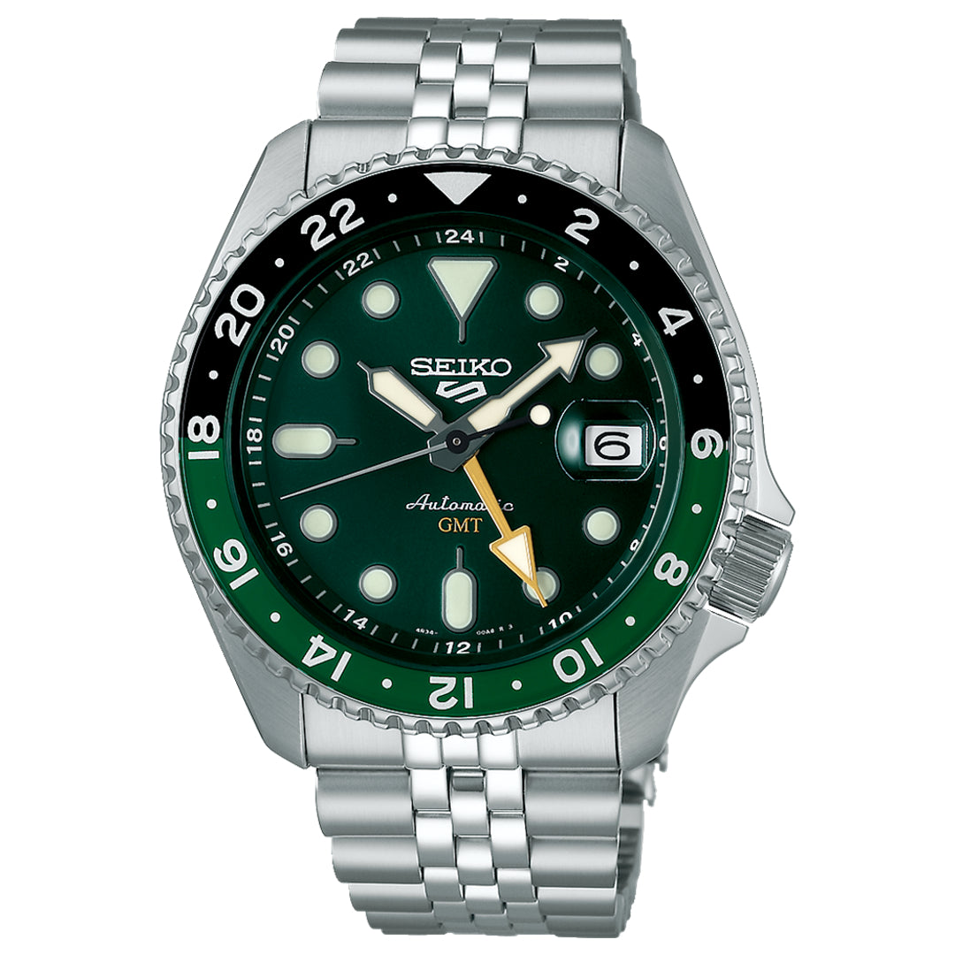 Seiko 5 Sports Men's Automatic Watch Analog Green Dial with Silver Stainless Steel Band, SSK035K