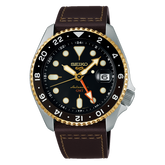 Seiko 5 Sports Men's Automatic Watch Analog Black Dial with Brown Leather Strap, SSK036K