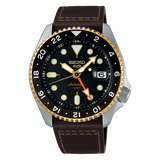 Seiko 5 Sports Men's Automatic Watch Analog Black Dial with Brown Leather Strap, SSK036K