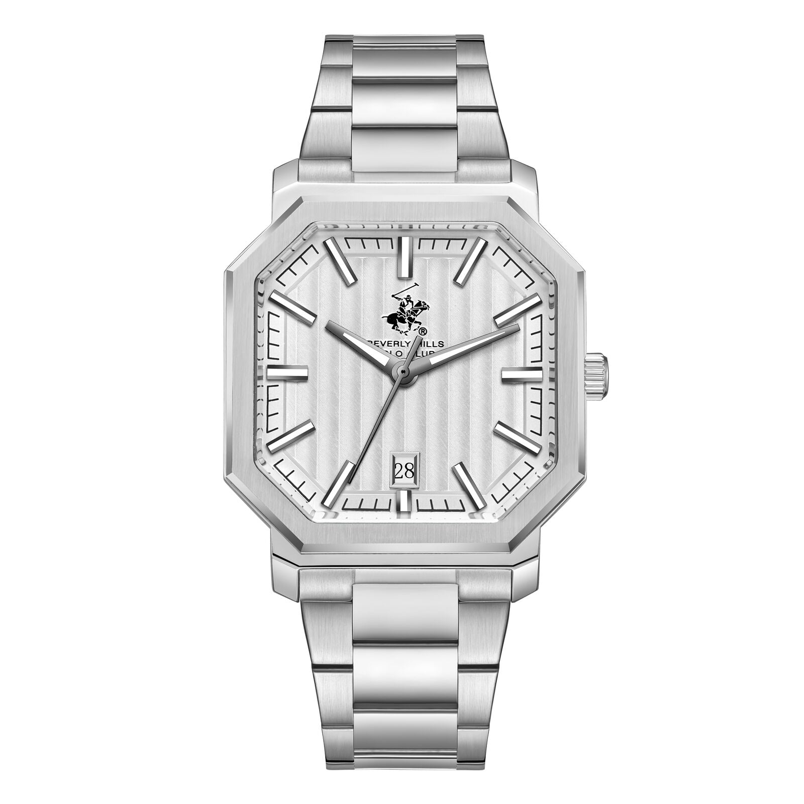 Beverly Hills Polo Club Men's Watch Analog Silver Dial with Silver Stainless Steel Band, BP3793X.330